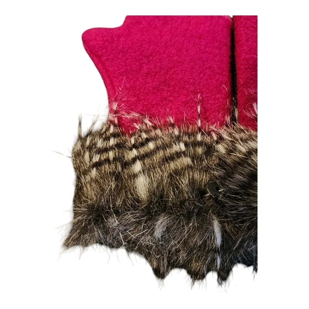 Platania Pink Black Wool Fingerless Gloves Fur Trim Made in Italy Bold Winter